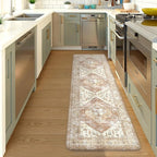 KIMODE Anti Fatigue Kitchen Mats Cushioned, Boho Oriental Kitchen Runner Rug 20"x71", Non Slip Waterproof Kitchen Mat for Floor, Comfort Foam Standing Desk Mat for Laundry Office Sink Khaki