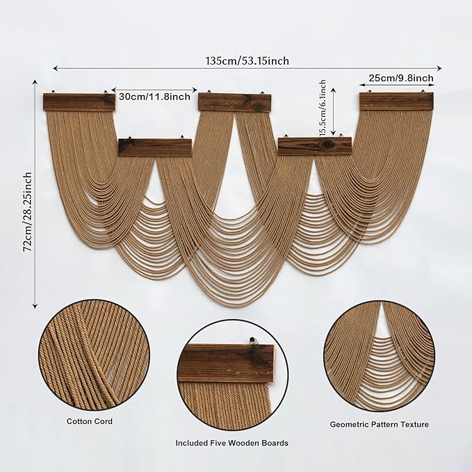 HVEST Large Macrame Wall Hanging Boho Decor, Brown Bohemian Macrame Wall Art Geometric Modern Craftsmanship Handmade Woven Tapestry for Bedroom Living Room Backdrop, 53W x 28L inches
