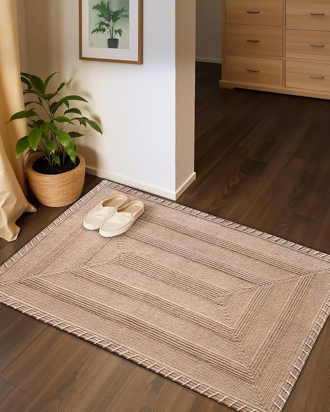 Color&Geometry Handwoven Jute Entry Rug - Natural Textured Front Door Mat 48"x72", Non-Slip Durable & Eco-Friendly Doormat for High-Traffic Entrance, Rustic Farmhouse Welcome Mat, Jute Sand