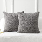 FUTEI Dark Grey Throw Pillow Covers 26x26 Inch Set of 2,Furry Faux Fur Teddy Boucle Textured Cushion Covers,Soft Fluffy Decorative Euro Pillow Shams,Home Decor for Couch Bed Living Room Office Car