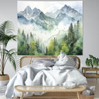 Atrippy Nature Forest Mountain Wall Tapestry for Bedroom, Large Green Misty Foggy Sage Trees Room Decor Tapestries Aesthetic, Landscape Backdrop for Living Room Dorm Office 60x79 Inches