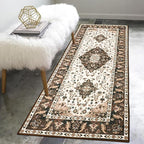 Amearea Vintage Design Runner Rugs for Living Room, 2x6 Machine Washable Floral Collection Traditional Bedroom Rug, Low Pile Cute Kids Room Print Carpet, No Slip Office Kitchen Home Decor, Brown