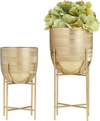 Deco 79 Metal Indoor Outdoor Planter Small Planter Pot with Removable Stand, Set of 2 Planters, 12"H, 9"H, Gold