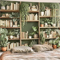 Accnicc Green Plant Bookshelf Tapestry Botanical Bookshelf Tapestries Wall Hanging Modern Potted Plants Bookshelf Backdrop Extra Large Tapestry for Bedroom Living Room Dorm 90 x 68 inch