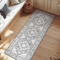 Lessymo 2 x 6 Runner Rug for Hallway, Machine Washable Entryway Rugs Boho Faux Wool Low Pile Long Rug for Bedroom, Floral Medallion Vintage Rugs with Non-Slip Rubber,Grey Beige