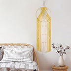 LB Boho Yellow Macrame Wall Hanging Handmade Woven Cotton Tapestry with Wood Board Modern Yellow and Beige Aesthetic Wall Decor for Home, Bedroom, Living Room