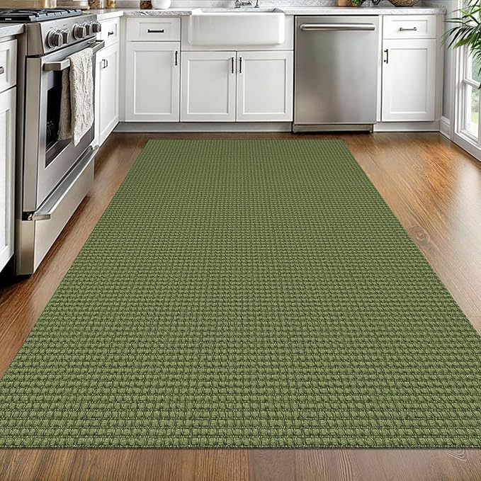 EARTHALL Woven Area Rug 4x6 Ft Washable Rugs for Entryway Non Slip Braided Throw Rugs Bedroom Carpet Cotton Entry Rug Cotton Floor Carpets for Bedroom Dining Room Living Room, Green