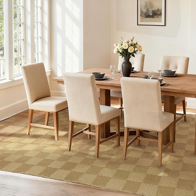 BESTSWEETIE 6'x9' Washable Rug Hand-Woven Low Pile Soft Checkerboard Pattern Reversible Checkered Braided Rugs with Short Fringe Carpet for Living Room Bedroom Dining Room Home Decor - Naturejute