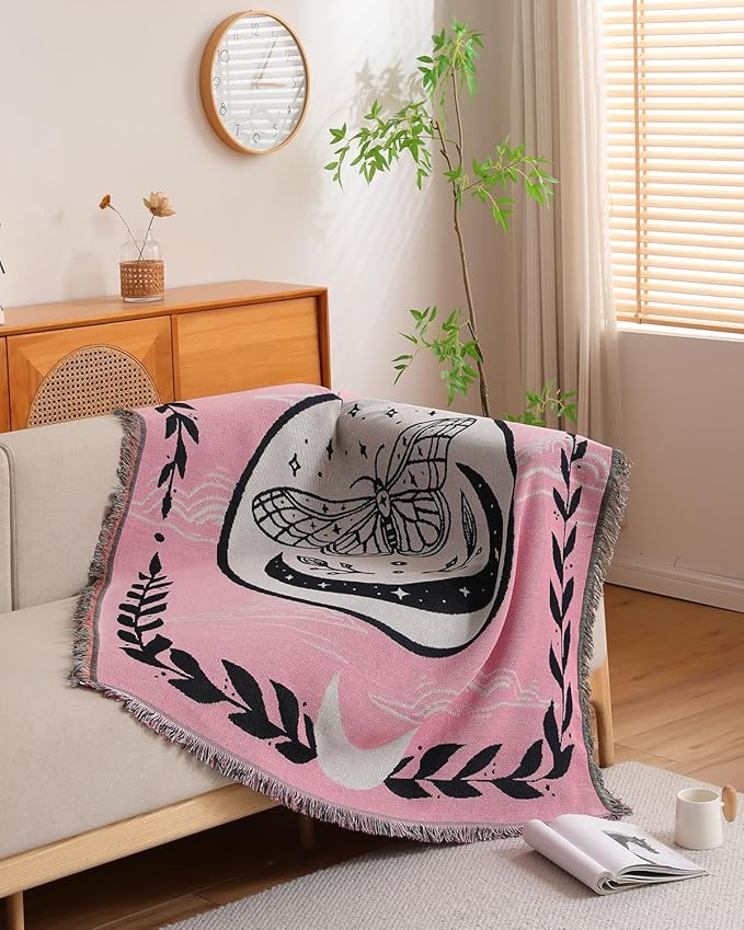 Erke Chair Recliner Cover Boho Throw Blanket Hippie Living Room Decor Wall Hanging Tapestry Outdoor Picnic Camping Rug Mattress Beach Towel Sofa Furniture Slipcover Bohemian 50”x70” The Butterfly Pink