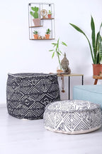 Mandala Life Art Pouf Ottoman - 20x20x20" - Foot Rest Stool - Black Cube