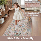 AMOAMI Vintage Floral Runners for Hallways Indoor, 2'6''x8' Kitchen Runner Rug Non Slip Machine Washable Entryway Rug Runner Ultra Soft Boho Carpet Runner for Hallway Kitchen Bedside Entryway, Beige