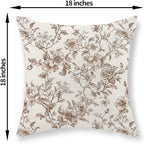 Brown Pillow Covers 18x18 Set of 2 Brown and Cream Floral Chinoiserie Throw Pillows Vintage Rustic Toile Flower Decorative Pillow Cases Outdoor Chinoiserie Decor Cushion Case for Couch Sofa