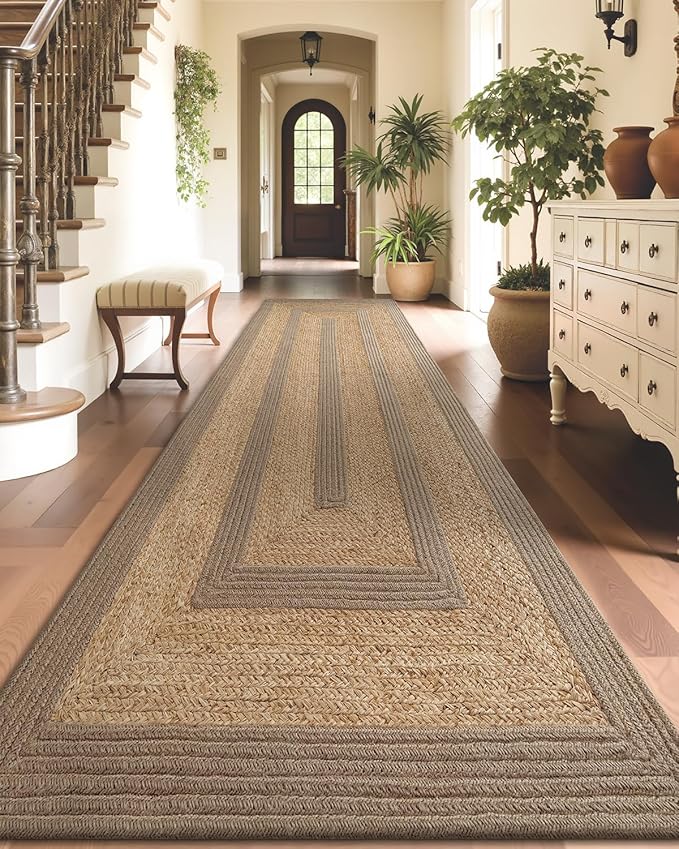 LUMI 3x10 Jute and Raffia Braided Runner Rug for Hallway, Natural Rustic Carpet Non Slip, Area Mat Indoor High Traffic for Living Room, Entryway, Kitchen, Laundry
