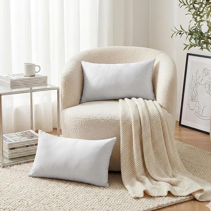 Thmyo 4-Pack 100% Cotton Lumbar Comfortable Solid Decorative Throw Pillow Case Rectangle Cushion Cover Sublimation Blank Pillow Covers DIY Throw Pillowcase(12x20inch/30x50cm,Light Silver Grey)