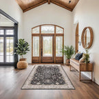 Black Modern Farmhouse 5x8 Area Rug for Living Room, Boho Large Entryway Rug, Dark Floor Carpet for Kitchen Under Small Dining Table, Bedroom - Washable Low Pile Waterproof Non Slip & Stain Resistance