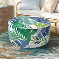 Inflatable Ottoman Stool D21 xH9 for Outdoor/Indoor Use, Water Repellent Patio Foot Rest with Portable Handle,Round Pouf Ottoman Suitable for Garden,Deck and Camping - Islamorada Blue Green