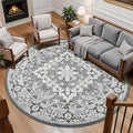 Lessymo 8FT Washable Round Area Rugs for Living Room, Non Slip Circle Rugs Low Pile Vintage Carpet for Bedroom, Dining Room, Nursery, Home Office, Grey Beige