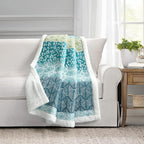 Lush Decor Bohemian Stripe Sherpa Throw Blanket, 50" W x 60" L, Blue & Green - Bold Colorful Boho Stripe Design - Quilted Print - Soft Sherpa Blanket For Bed, Couch, Or Chair