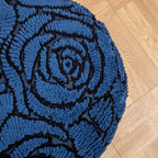 Asuprui Fluffy Flower Pouf Ottoman Cover Only – 20"x14" Round Plush Fuzzy Pouf Shell for Footrest, Stool or Floor Seat, Soft Removable Home Decor (No Insert Included) (Navy Blue)