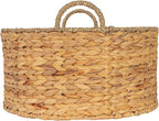 Household Essentials Round Handwoven Water Hyacinth and Seagrass Basket with Handles, Natural