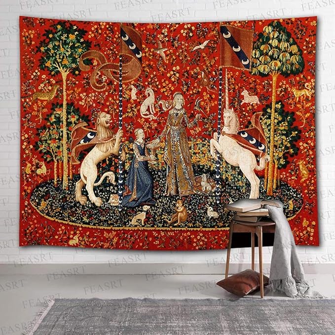 FEASRT Medieval Lady Tapestry Maiden and Unicorn, Large 93x71 Inches Soft Flannelette, for Bedroom Living Room Apartment Dorm