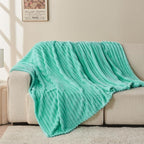 NEWCOSPLAY Super Soft Throw Blanket Aqua Premium Silky Flannel Fleece 3D Ribbed Jacquard Lightweight Bed Blanket All Season Use (Aqua Ribbed, Throw(50"x60"))