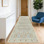 Washable 2' x 6' Runners for Hallways, Non Slip Long Floor Runner for Kitchen, Entryway Indoor, Stain Resistant Rubber Backing Floral Decor Rug (Beige Blue)
