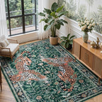 Moynesa Leopard Washable Rugs, 8x10 Area Rugs for Living Room, Soft Large Jaguar 8x10 Bedroom Rug, Non Slip Ultra Thin Floor Carpet for Dining Room Home Office, Green