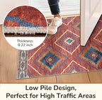 Area Rug 2x5 Rug Machine Washable Non-Slip Low Pile Print Pattern Western Rug for Living Room Bedroom Entryway Tribal Series-Red/Orange