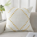 PANOD Knitted Boho Tufted Throw Pillow Covers with Tassel 20x20 inch, Decorative Indoor Outdoor Bohemian Square Cushion case Pillowcase for Couch Sofa Livingroom car Farmhouse Yellow and Cream White
