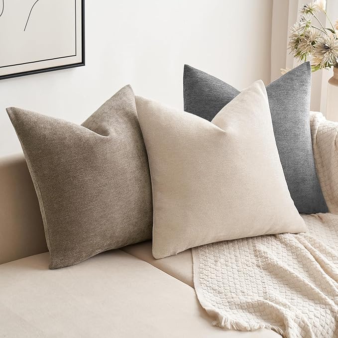 MIULEE Pack of 2 Cream Decorative Pillow Covers 18x18 Inch Soft Chenille Couch Spring Throw Pillows Farmhouse Cushion Covers for Home Decor Sofa Bedroom Living Room