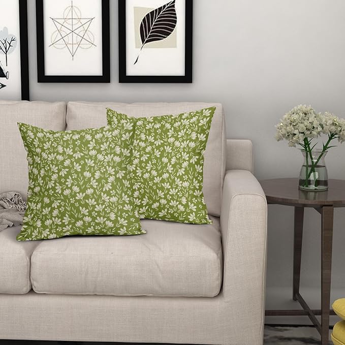 Lime Green Pillow Covers 18x18 Set of 2 Vintage Floral Rustic Old Style Cute Flower Print Decorative Outdoor Pillowcases Seasonal Farmhouse Throw Cushion Case Decor for Couch Sofa Bed