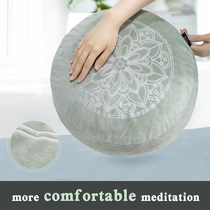 Meditation Cushion,Comfortable Floor Pillow, Memory Foam Fill in Meditation Pillow with Velvet Cover,Floor Cushion Seating for Adults,Premium Yoga Bolster (Grey)