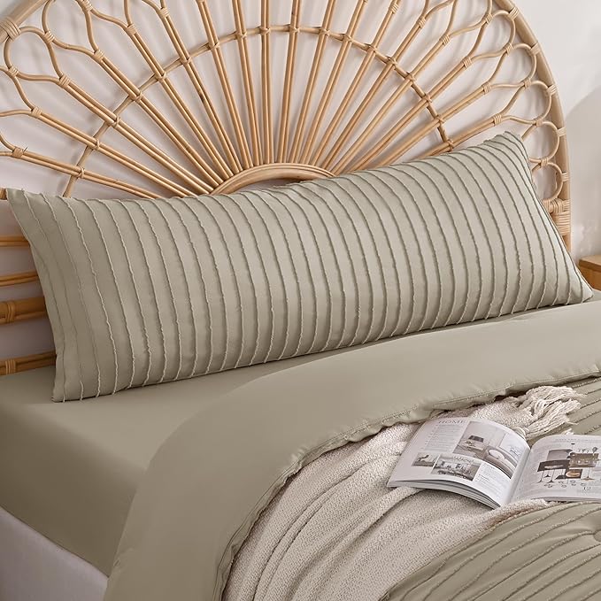 JELLYMONI Pillowcases Body Size Khaki 1 Pack Boho Striped Bed Pillow Covers 20x54in Polyester Envelope Pillow Shams Tufted Bohemian Textured (Pillows are not Included)