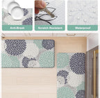 Anti Fatigue Kitchen Mats,Non Slip Boho Dahlia Kitchen Rugs Sets 2 Piece,Waterproof Farmhouse Kitchen Mat for Floor,Cushioned Standing Mat for Office,Laundry,Sink,Desk,Mutil-Cyan