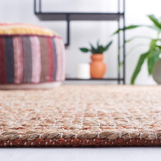 SAFAVIEH Natural Fiber Collection Area Rug - 10' x 14', Rust & Natural, Handmade Flat Weave Stripe Jute & Cotton Jute, Ideal for High Traffic Areas in Living Room, Bedroom (NFB655P)