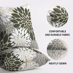 Olive Green White Grey Gray Pillow Covers 20X20 Inch Set of 2, Spring Modern Geometry Dahlia Floral Print Decorative Throw Pillow Covers Outdoor Farmhouse Cushion Case for Couch Sofa Bed Decor