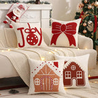 Tosleo Christmas Tufted Pillow Covers 18 x 18 inch Set of 2 Red Xmas Joy Throw Pillow Cover Xmas Party Decor Winter Holiday Embroidery Cushion Case for Sofa Couch Bed Living Room