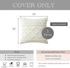 BlissBlush Pure White Decorative Throw Pillow Cover 20X20, Boho Accent Pillow for Couch, Square Modern Farmhouse Pillowcase for Living Room Couch Sofa Cushion Home Décor (Pack of 1)
