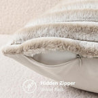decorUhome Summer Cozy Faux Fur Throw Pillow Covers 24x24 Set of 2 Decorative Plush Striped Modern Farmhouse Boho Couch Euro Sham Pillow Cases with Velvet Back for Sofa Bed Living Room, Beige White