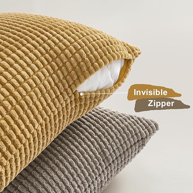 Topfinel 4 Packs Brown Decorative Throw Pillow Covers 18x18 Inch for Living Room Couch Bed, Modern Rustic Modern Home Decor, Soft Corduroy Small Bulge Accent Square Cushion Case 45x45 cm(Rust,Orange)