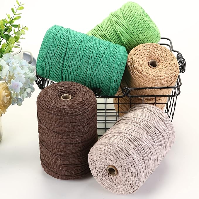 Cotton Macrame Cord 3mm 328yards Natural Colored Macrame Supplies, Soft Craft Cotton Rope for Plant Hanger Wall Hanger Dreamcatcher (Dark Green)