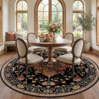 Area Rugs 7ft Washable Non-Slip, Floral Vintage Distress Print Pattern Medallion Carpet for Living Room Bedroom Dining Room, Black Colorful Floral Dark Tan