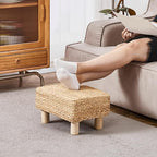 Wimarsbon Natural Seagrass Footstool Ottoman Rectangular Footrest Pouf Ottomans with Wooden Legs Hand Weave Step Stool for Living Room Bedroom Entryway Natural