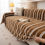 VClife Sofa Cover Bohemian Striped Pattern Couch Cover for Oversized Sofa - Caramel Brown Creamy White Textured Sofa Slipcover Washable Furniture Protector for Couch Decorative Couch Cushion Cover