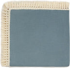 insular Cotton Muslin Baby Blanket with Tassel, Boho Bohemian Muslin Swaddle Blanket Baby Receiving Blanket with Fringe, Nursery Decor Throw or Nursing Blankets, 47" x40”, Blue