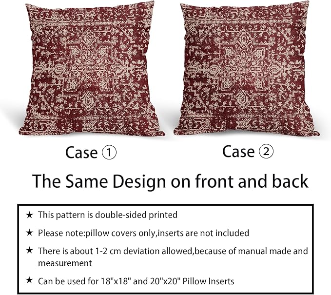 Burgundy Red Boho Throw Pillow Covers 18x18 Inch Decorative Square Beige Tan Gray Maroon Pillow Cases Bohemian Carpet Pattern Ethnic Cushion Covers Farmhouse Home Decor For Sofa Couch Outdoor Set of 2