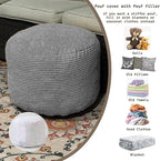 Oslimea Round Ottoman Foot Rest 20 x 15 Foot Stool Ottoman Pouf with Foam Chunk Filling for Living Room, Floor Poufs Foot Rest for Bedroom, Dark Grey Corduroy