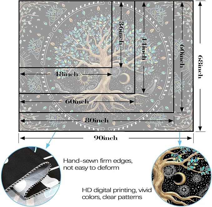 Faxdong Tree of LIfe Tapestry, Retro Aesthetic Art Sun Moon Star Leaves tapestries for Bedroom Vintage Nature Backdrop Decoration Living Room Dorm 60×80 inch