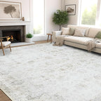 Washable 5×7 Area Rug for Living Room, Vintage Floral Rug Soft Non Slip Stain Resistant Boho Carpet for Bedroom Dinning Room Kitchen Home Office 02 Beige